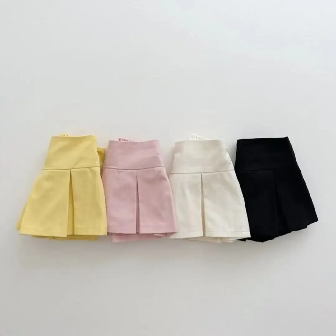 Girls Skirt Solid Color Pleated Skirt Short 2023 Summer New Fashionable Sweet Casual Simple Kids Cute Mini Skirt Shorts Culottes