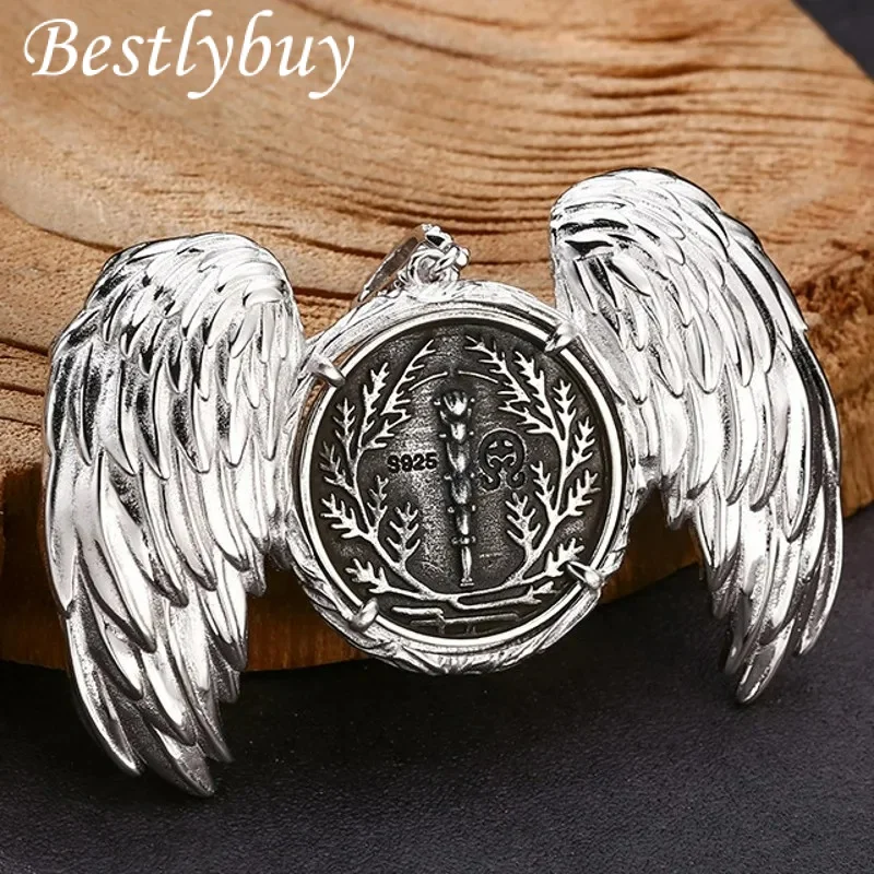 

NEW S925 Sterling Silver Retro Trendy Domineering Face Wings Pendant Men's and Women's Gift Free Shipping