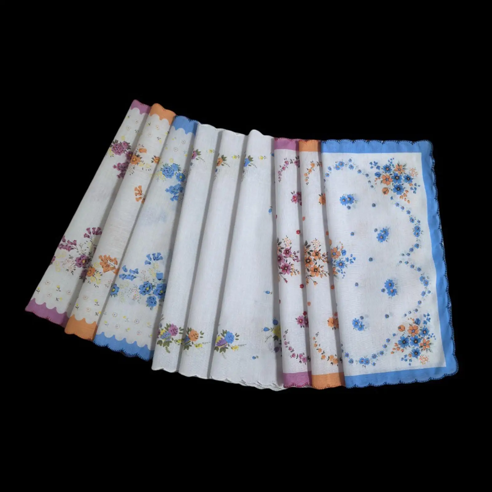 9 ชิ้นผู้หญิงผ้าเช็ดหน้าผ้าฝ้าย Hanky Elegant Soft สุภาพสตรีพิมพ์ลายดอกไม้ผ้าเช็ดหน้า Hankies