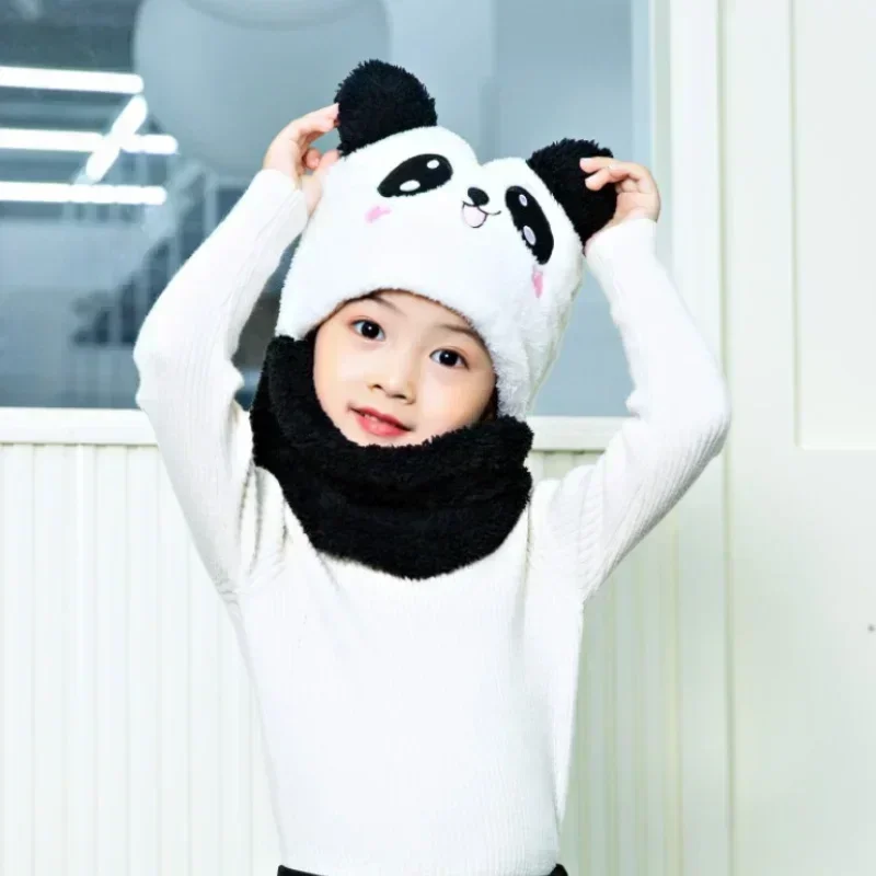 Cartoon Hat for Girls Boys Scarf Thicken for Kids Newborn Baby Stuff Children Double Fur Warm Fleece Kids Caps Streetwear