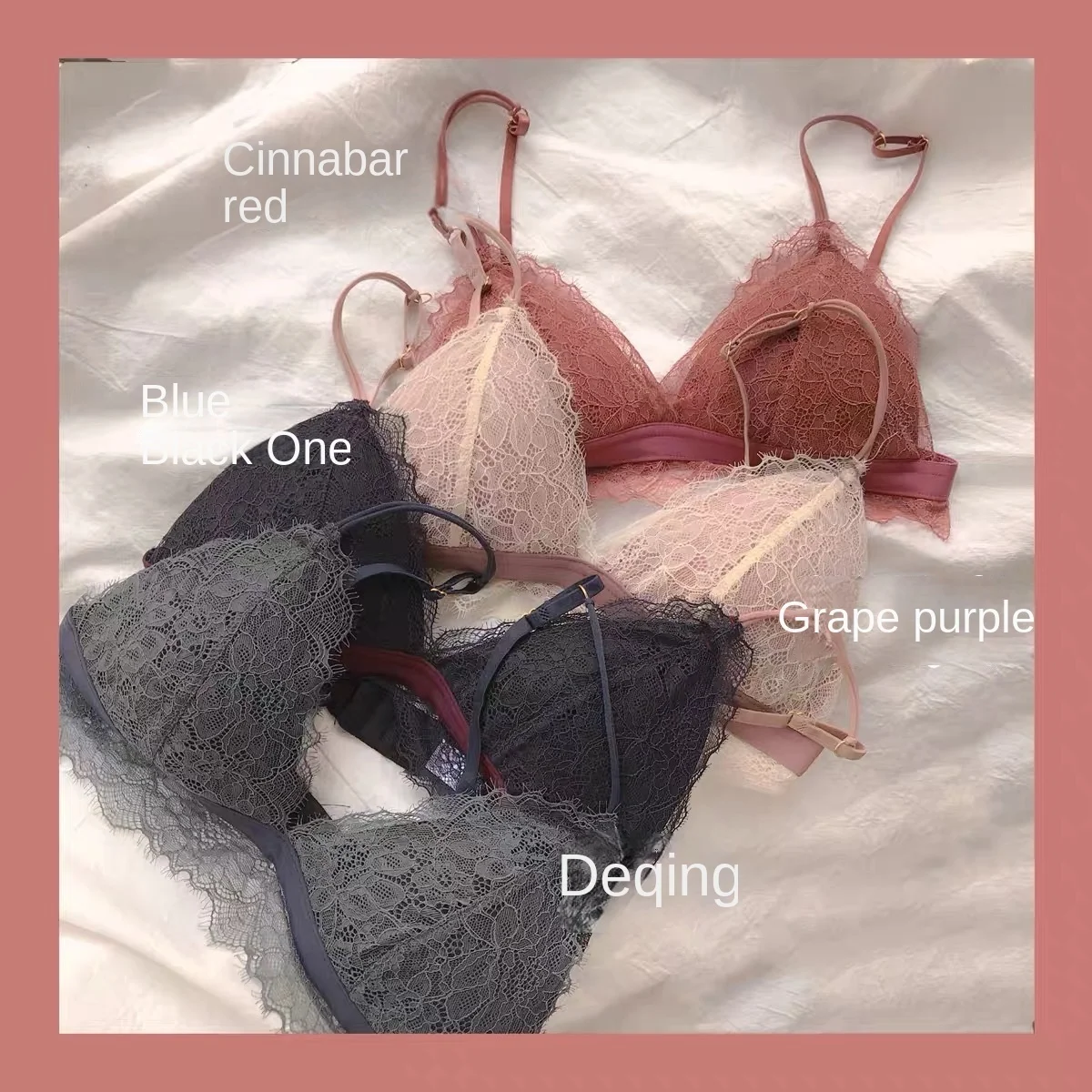 

French Triangle Cup Underwear Ladies Thin Section Gathered Top Small Breast Adjustable Beautiful Back No Steel Ring Bra Set