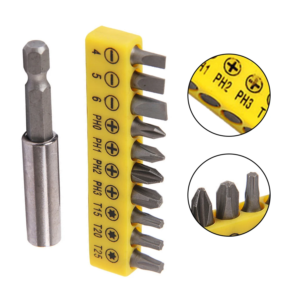 1set Slotted Cross Bit Set Socket Set With Connecting Rod Rechargeable Drill Bit Household Industrial Repair Tools