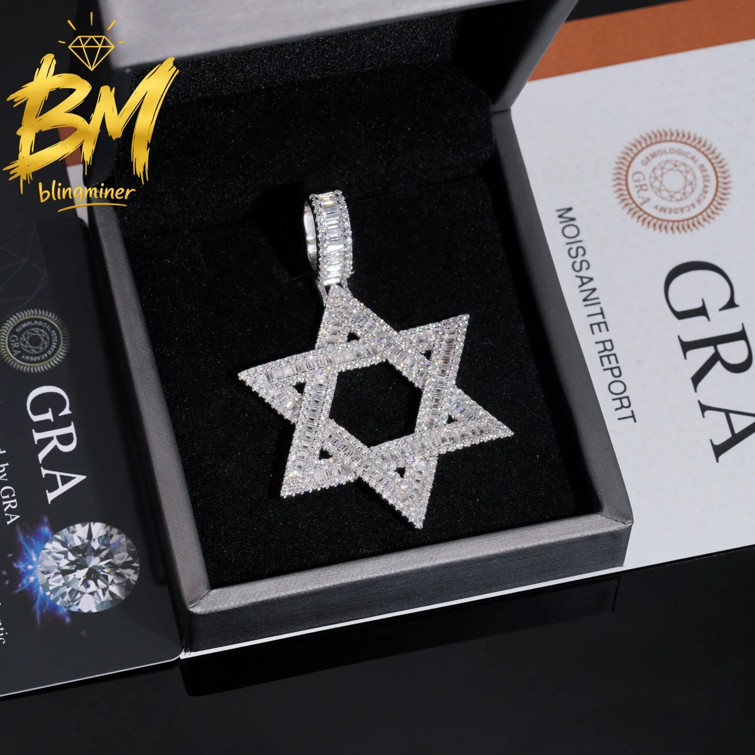 Blingminer Fashion Star S925 Silver VVS Moissanite Pendant For Men Women S925 Silver Pendants Jewelry Pass Diamonds Tester Free