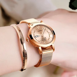 Relojes de marca para mujer, correa de acero inoxidable resistente al agua, reloj de oro rosa para mujer, reloj de moda, joyería, reloj de cuarzo