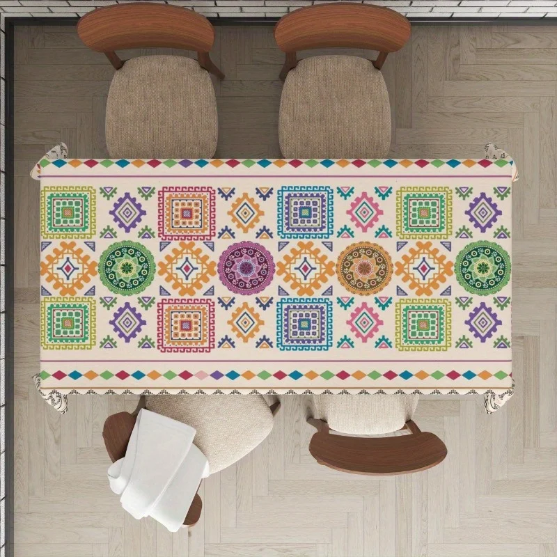 Bohemian Floral Rectangle Tablecloth for Table Decor Boho National Style Geometric Print Kitchen Table Cloth Holiday Party Decor