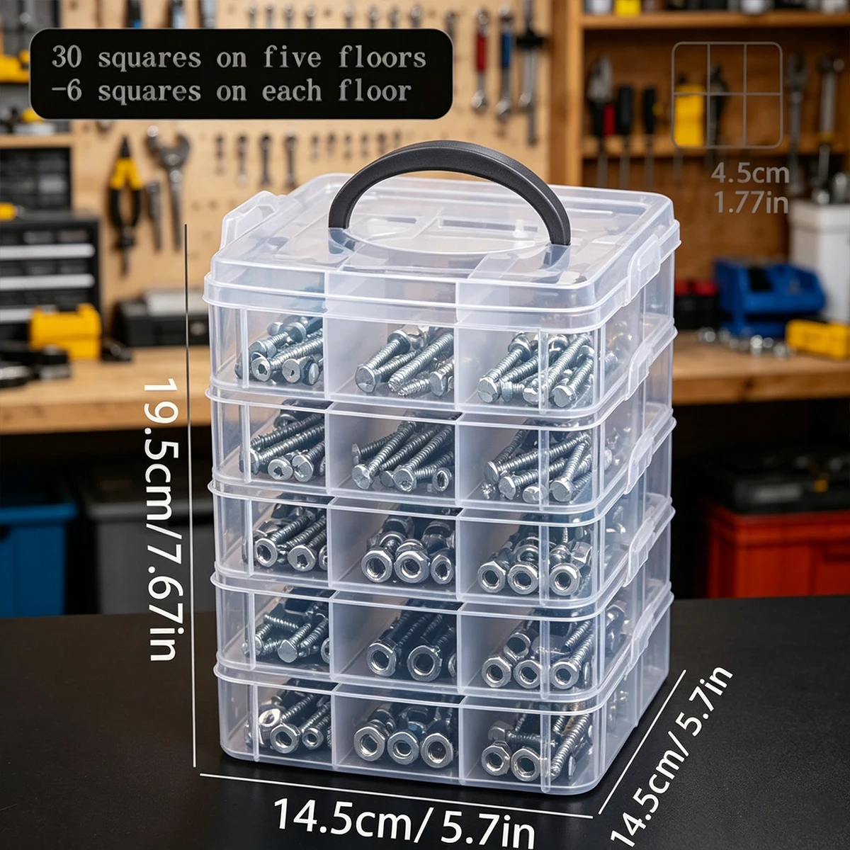 1 Stück Stapelbare Kunststoff-Aufbewahrungsbox für Kleinteile, Mehrstöckige Sortierbox für Schrauben und Bolzen, Tragbare Desktop-Teilebox – Detail 6
