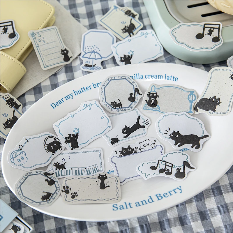 Cartoon Black Cat Dialog Box Stickers for Scrapbooking Journaling Deco Craft Supplies Funny Writing Frame Sticker