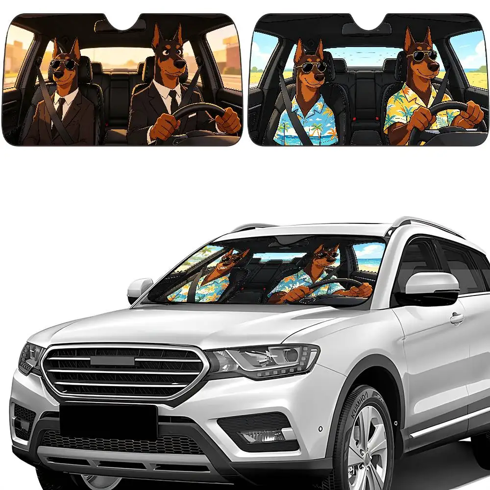 Doberman Dog Drive Car SunShade Car Sunshade Covers Cover Universal Windscreen Folding Visor