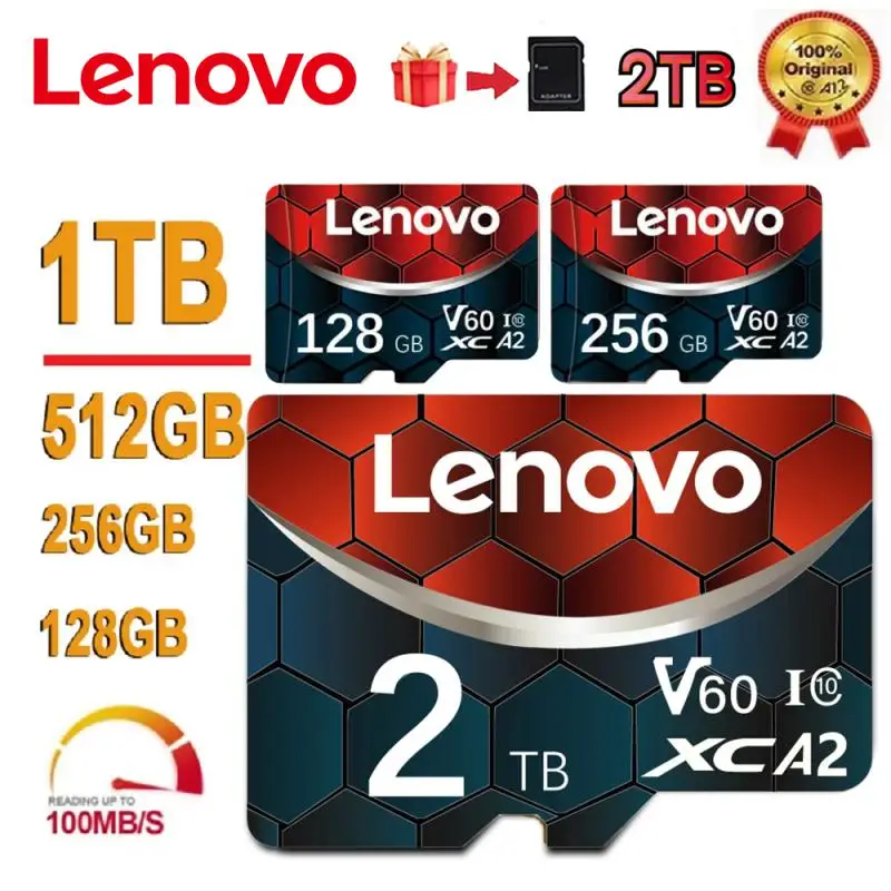 Lenovo-tarjeta de memoria Clase 10 de 2TB, 128GB, V60, 1TB, SD, 512GB, alta velocidad, Micro TF, SD, 256GB, para Nintendo Switch, cámara, Ps4