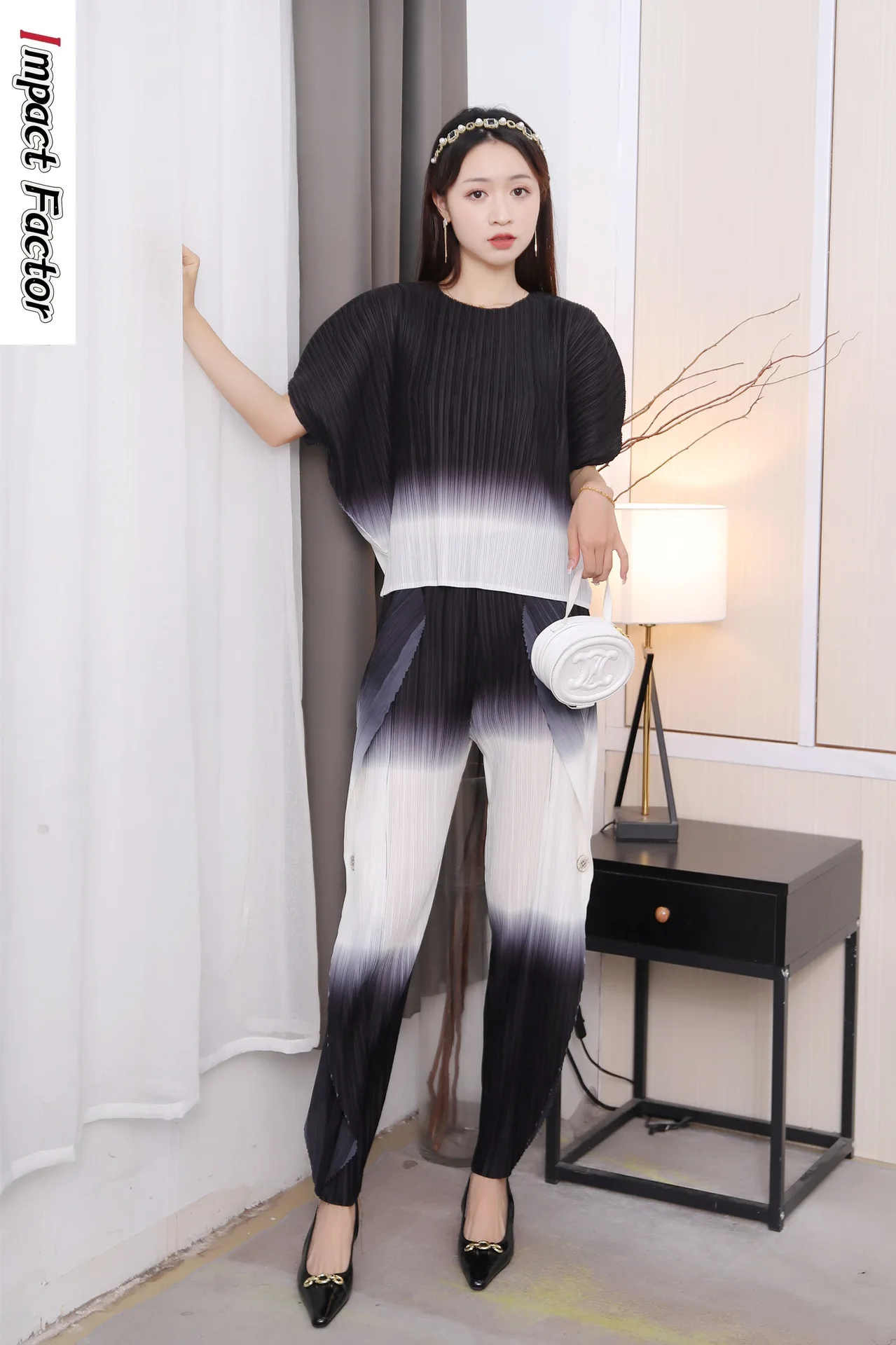 

Женский плиссированный повседневный комплект с рукавами «летучая мышь», весна-лето 2024