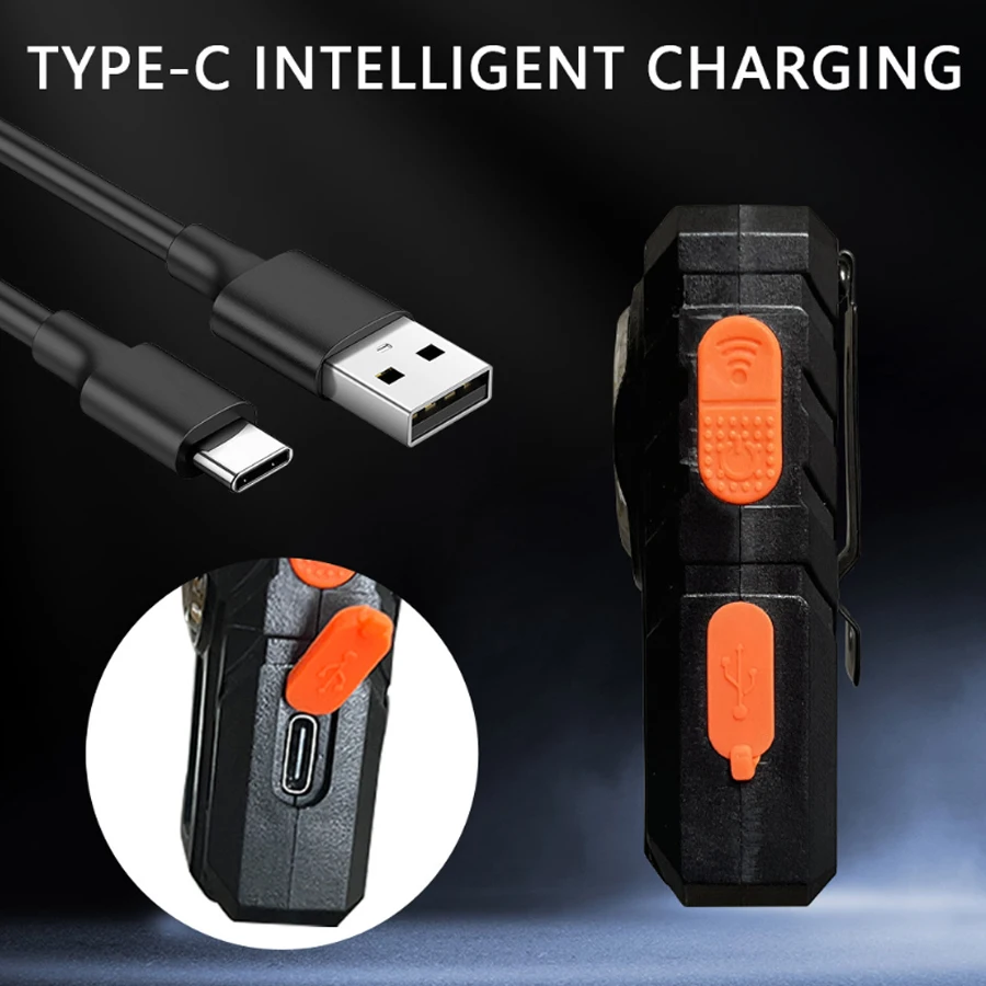 مصباح يدوي صغير محمول 2 * XPE USB C مصباح جيب قابل لإعادة الشحن COB الكاشف EDC المغناطيس الشعلة موجة التعريفي سترة مصباح