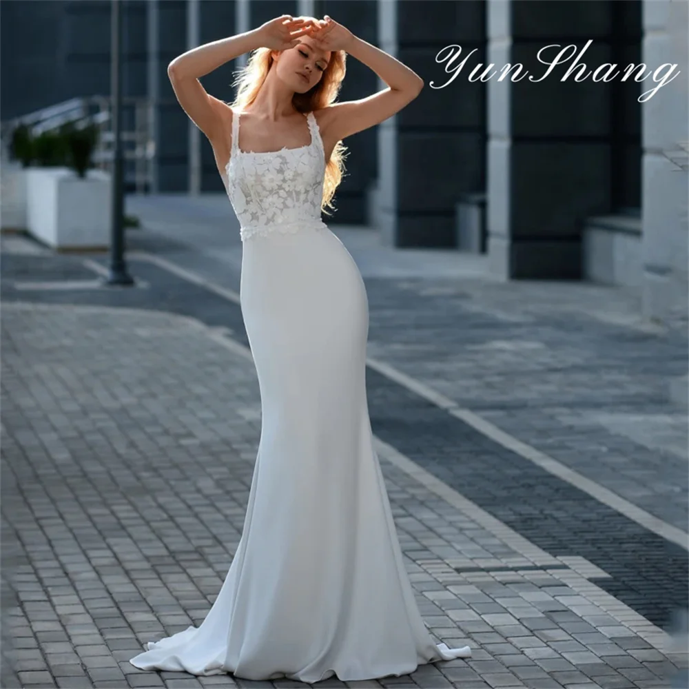 Yunshang Mermaid Wedding Dresses Elegant Square Collar Lace Backless Spaghetti Straps Bridal Gown Vestidos De Novia Customized