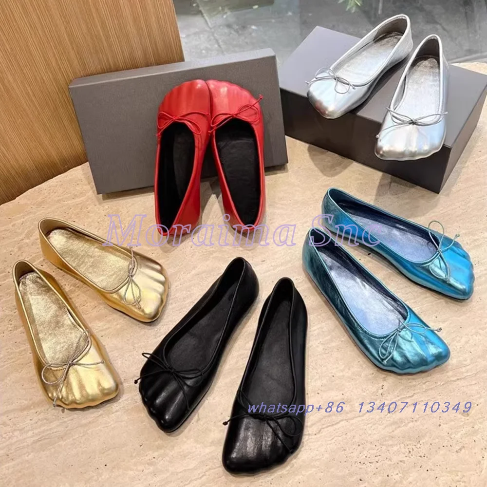 Silver Toes Shape Butterfly Knot Ballet Shoes Flat With Shallow Slip On Comfort Design Fashion Women's Flat Shoes Summer 2024 image 6