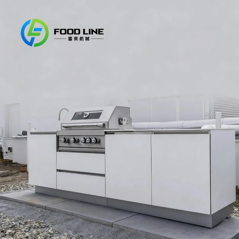 Luxury Modern 304 Stainless Steel Outdoor Kitchen Island Sink BBQ Grill Flame Safety Electronic Ignition Knob Control Customize
