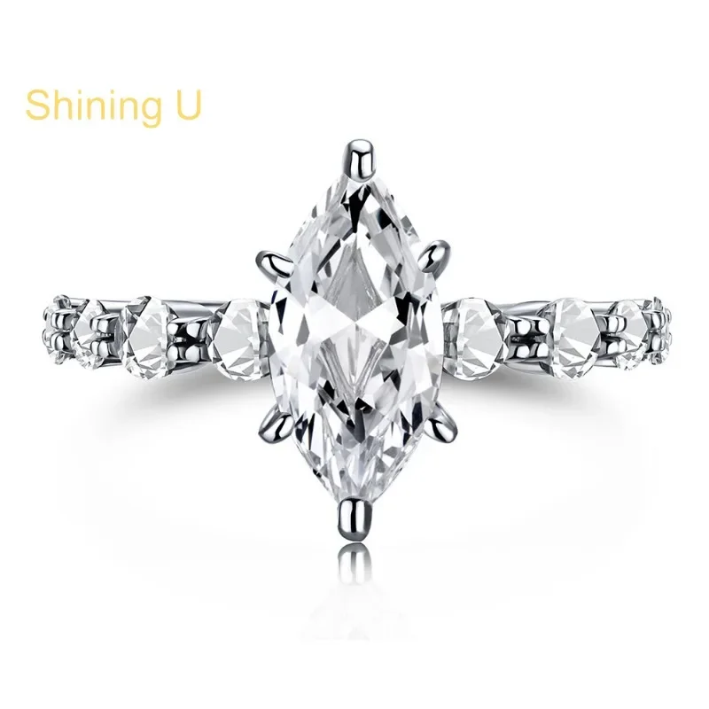 Shining U S925 Silver Marquise cut Ring for Women Platinum Plated Fine Jewelry Engagement