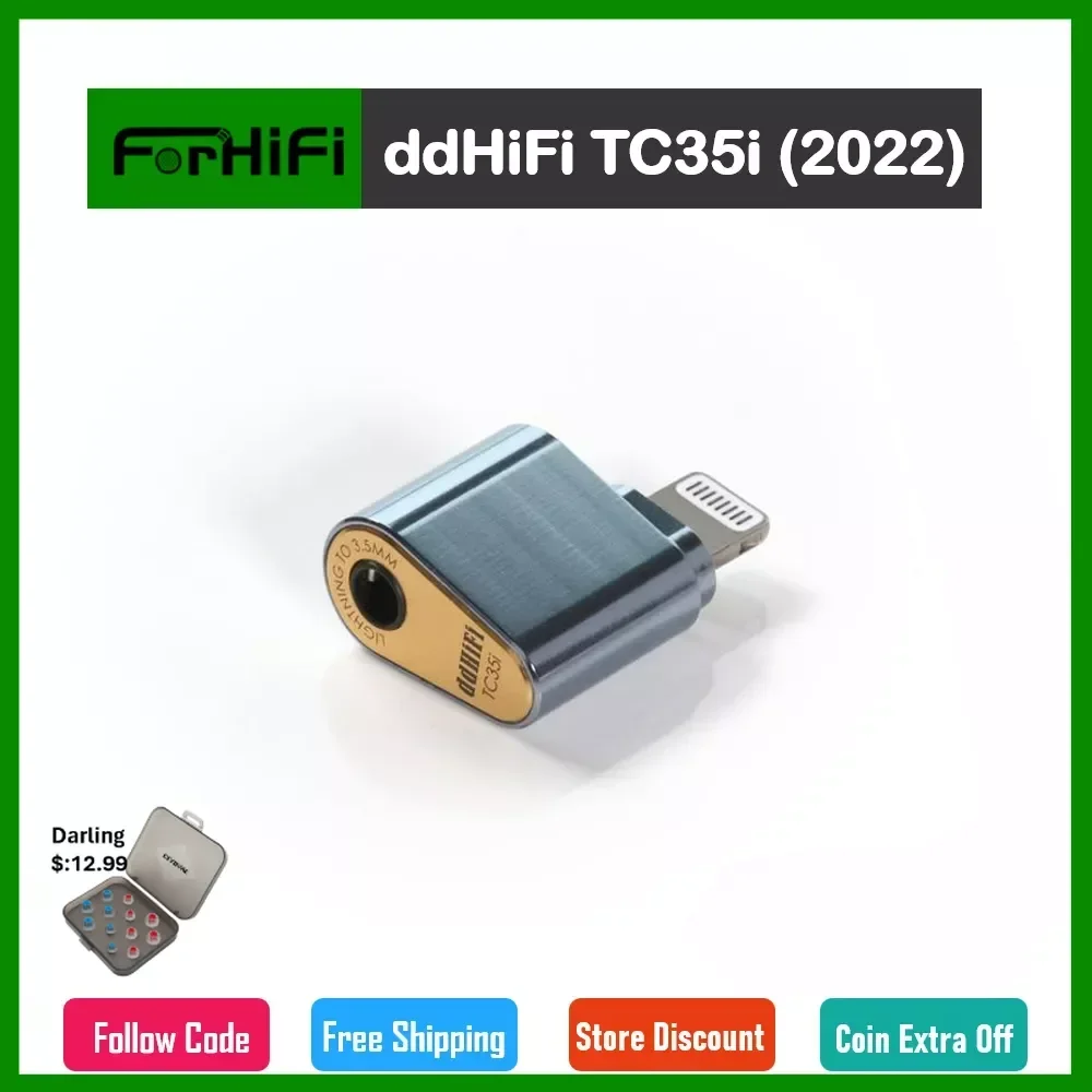 

Адаптер для наушников DD ddHiFi TC35i (2022) с подсветкой и разъемом 3,5 мм для iPhone, чип ЦАП C101, поддерживает 24-разрядное декодирование 48 кГц без потерь