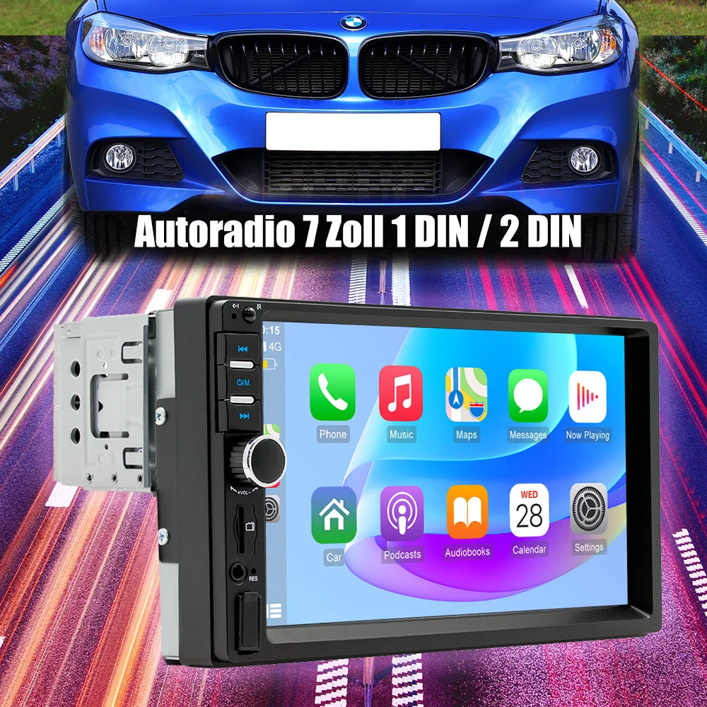 ESSGOO Carplay Android Auto 1 DIN 7 "راديو السيارة العالمي BT TF EQ USB AUX TF USB HD شاشة تعمل باللمس مشغل وسائط متعددة مع 7 ألوان #5