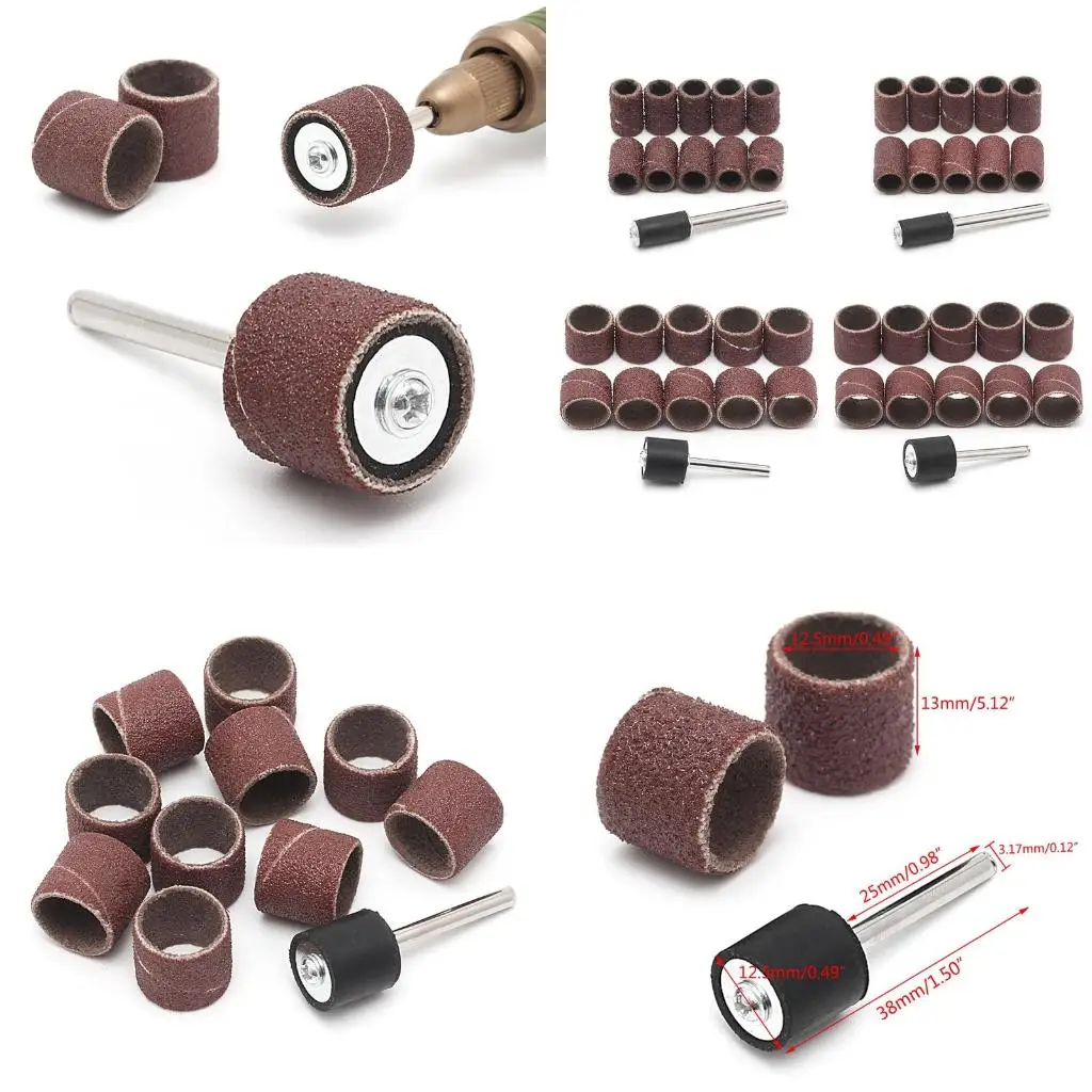 10 Pcs 12.5mm Grit 80# Sanding Bands +3.17mm Mandrel Rotary Tool Drill Bits