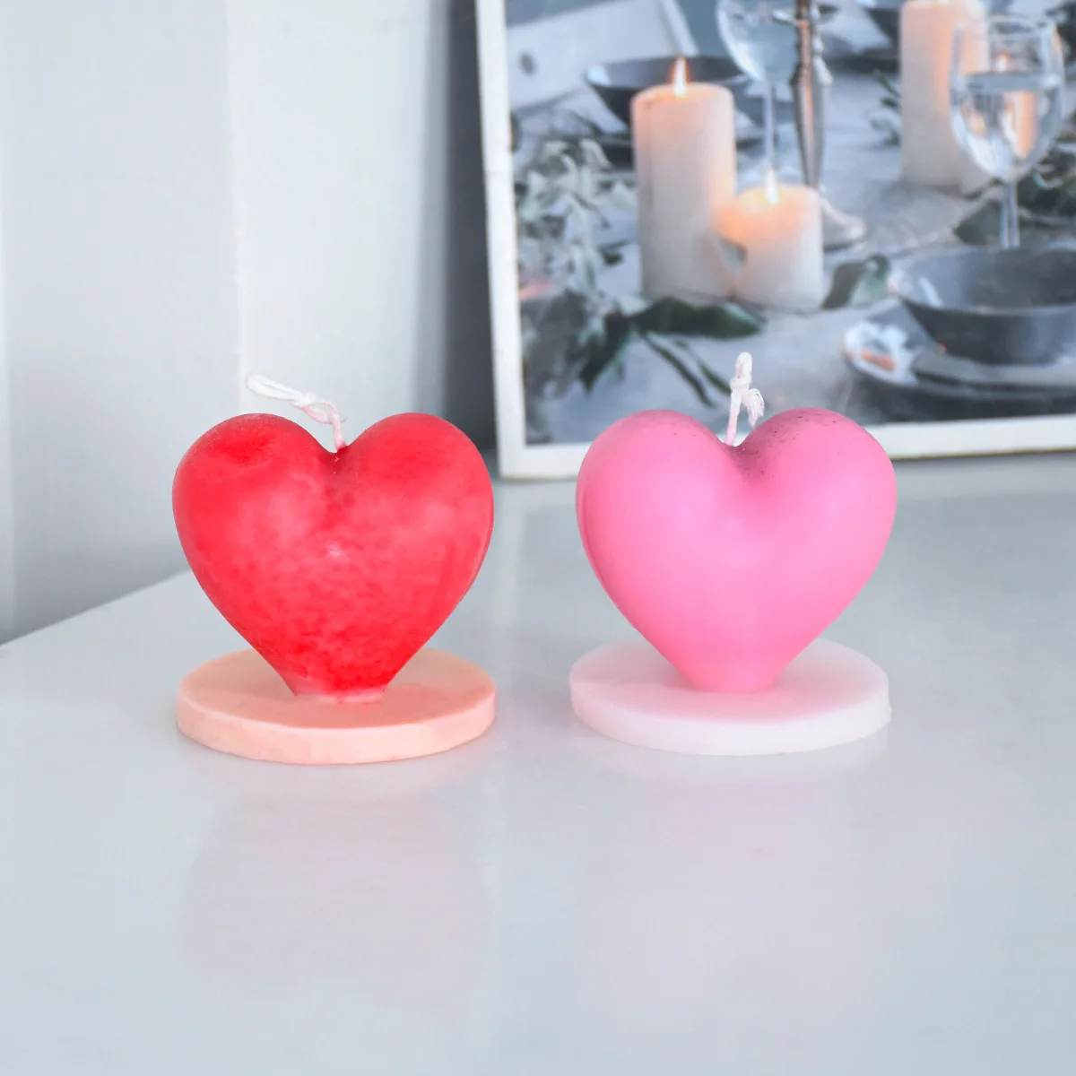 DIY 3D Love Heart Silicone Mold Handmade Scented Candle Aromath Molds Gypsum Tool Home Table Valentines Day Wedding Decor
