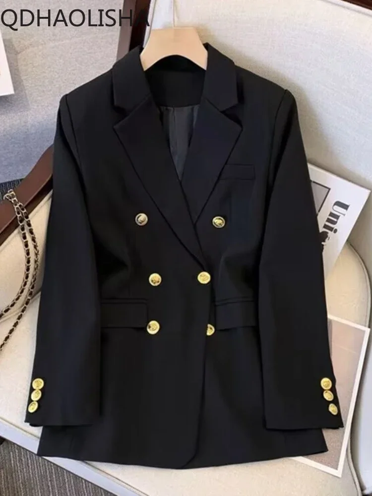 Blazer de manga comprida monocromático slim fit para mulher, terno solto elegante, top emagrecedor, gola sob medida, jaquetas novas, primavera e outono