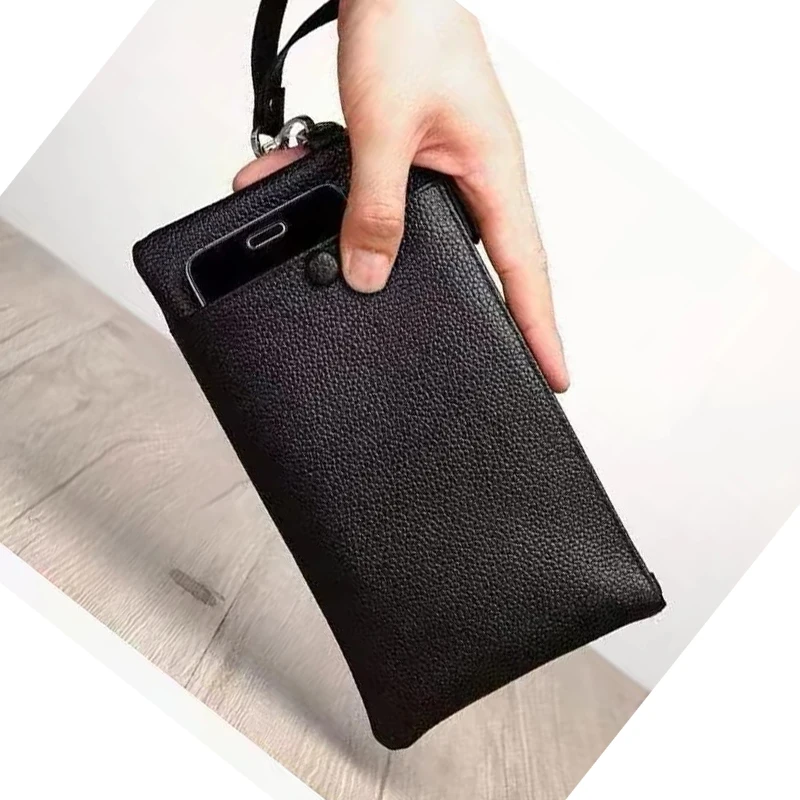 Card Holder Genuine Cow Leather Men Lichee Pattern Slim Soft Long Zipper Wallet Male Coin Purse Money Pocket Pochette Clutch Bag