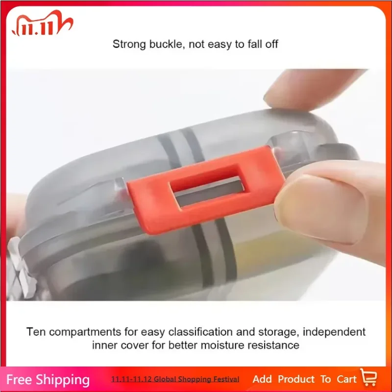 Convenient Travel Pill Organizer Dispenser Portable Pocket Pharmacy Medicine Box Small Case 10 Grids Storage Vitamin Fish Oil