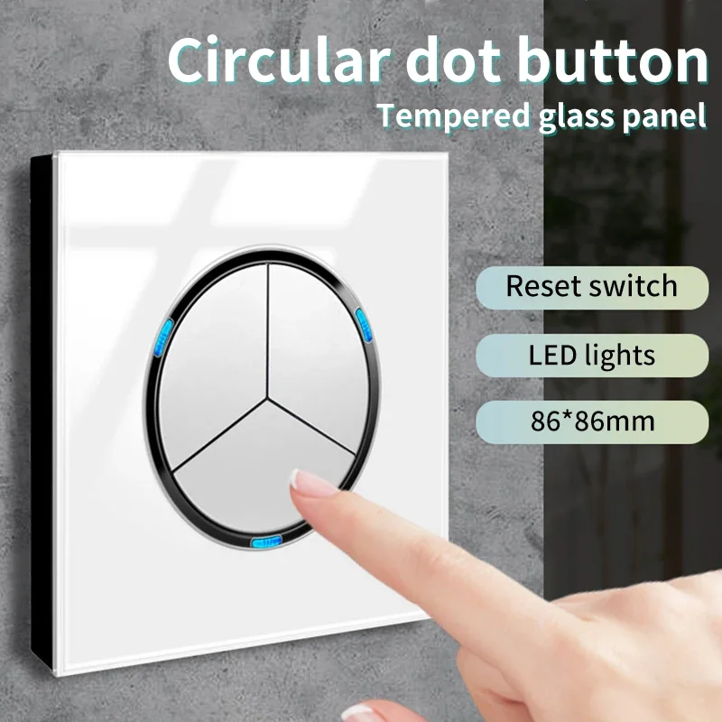 White Light for Glass Panel Switch Button, EU UK Standard Round Reset Point Switch, Bedroom Usb Switch Socket1-4gang AC110V-250V