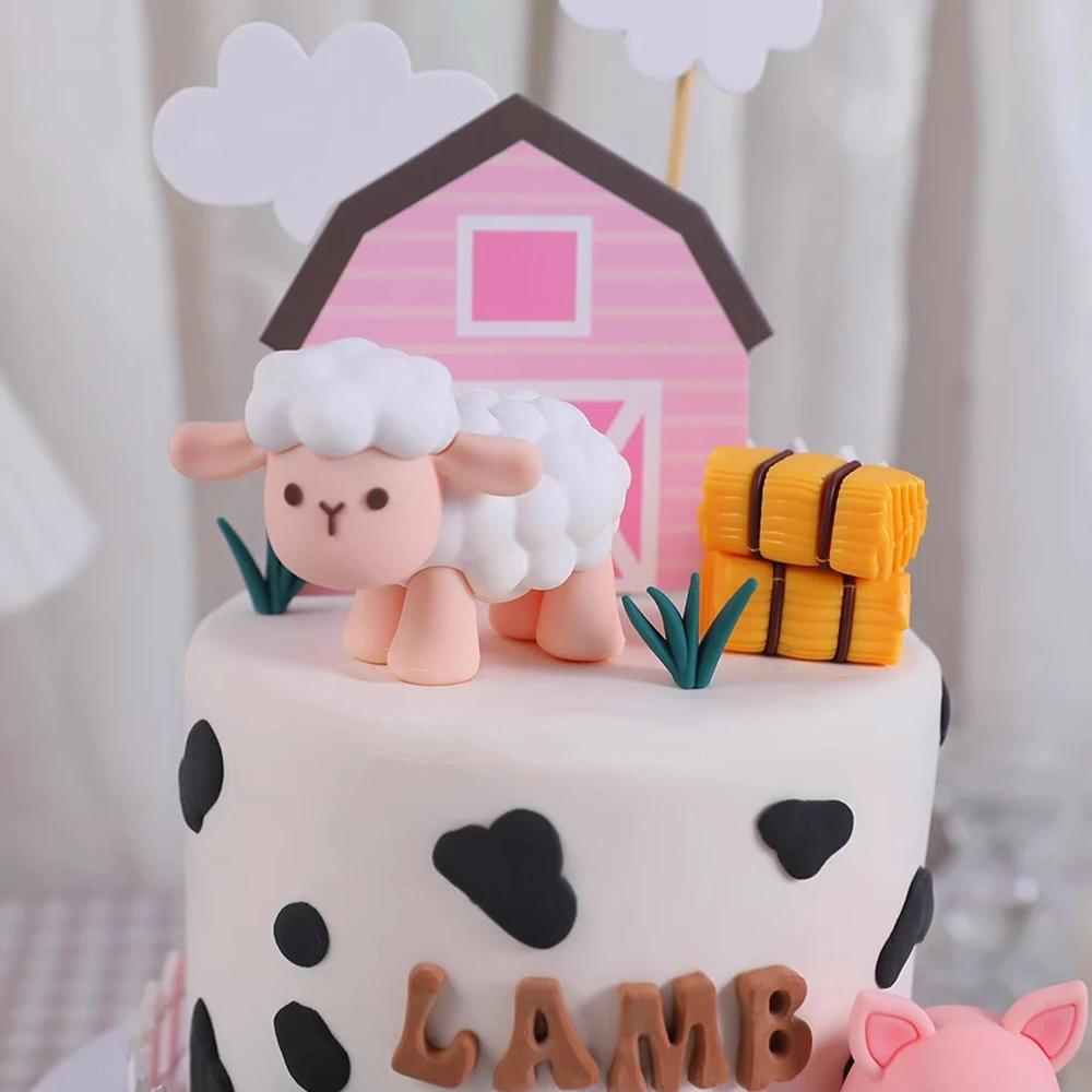 Boerderijdieren Cake Topper Rustieke Cake Decoratie Lammeren, Pony 'S, Biggen, Kuiken, Hooibergen Voor Kinderen Gelukkige Verjaardag Feestartikelen