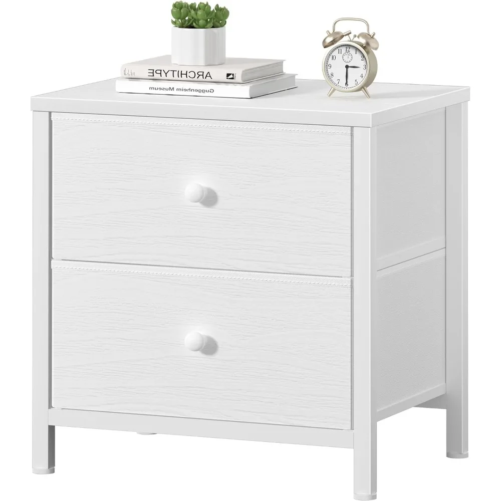 Table de chevet blanche pour chambre à coucher, petite table de nuit avec 2 tiroirs en tissu, table de chevet moderne pour dortoir