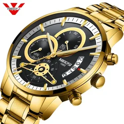 NIBOSI Mens Watches Luxury Top Brand Gold Watch Men Relogio Masculino Waterproof Wristwatch Quartz Luminous Chronograph Clock