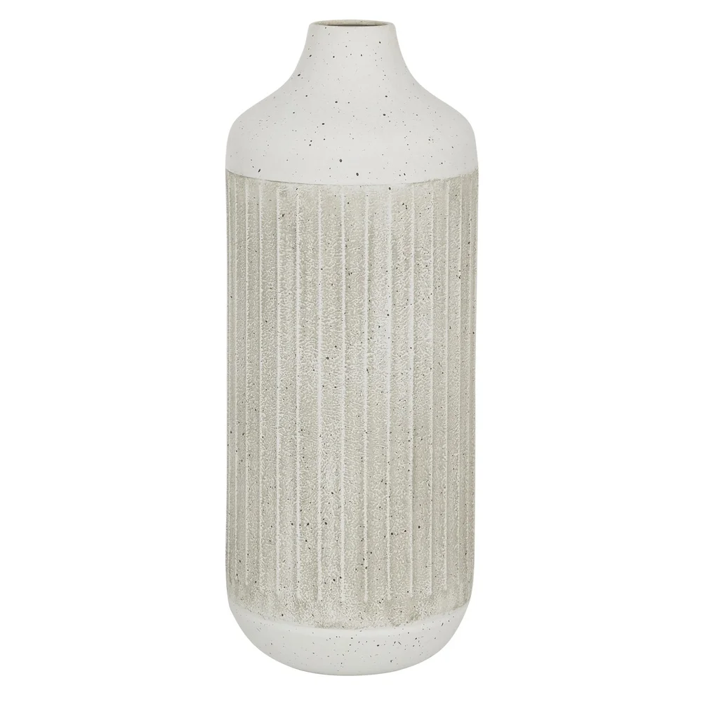 

17 Inch Tall Gray Iron Cylinder Vase Textured Surface Decorative Home Accent Indoor Use Rubber Stoppers Minimalist Design