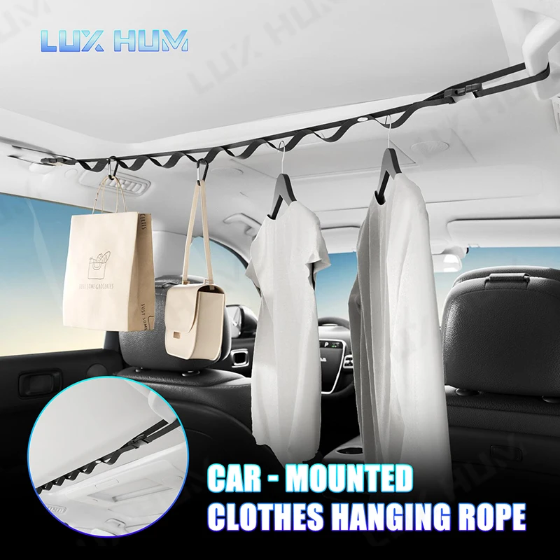 Portable Car Clothes Hanger Rope 10KG Large-Bearing Car Clothesline 83cm-119cm Adjustable Clothes Storage Hanger for Traveling