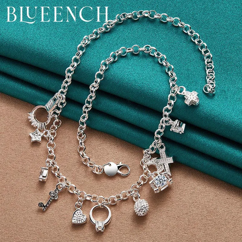 

Blueench 925 Sterling Silver Cross Ring Pendant Necklace for Women Proposal Party Fashion Personality Jewelry