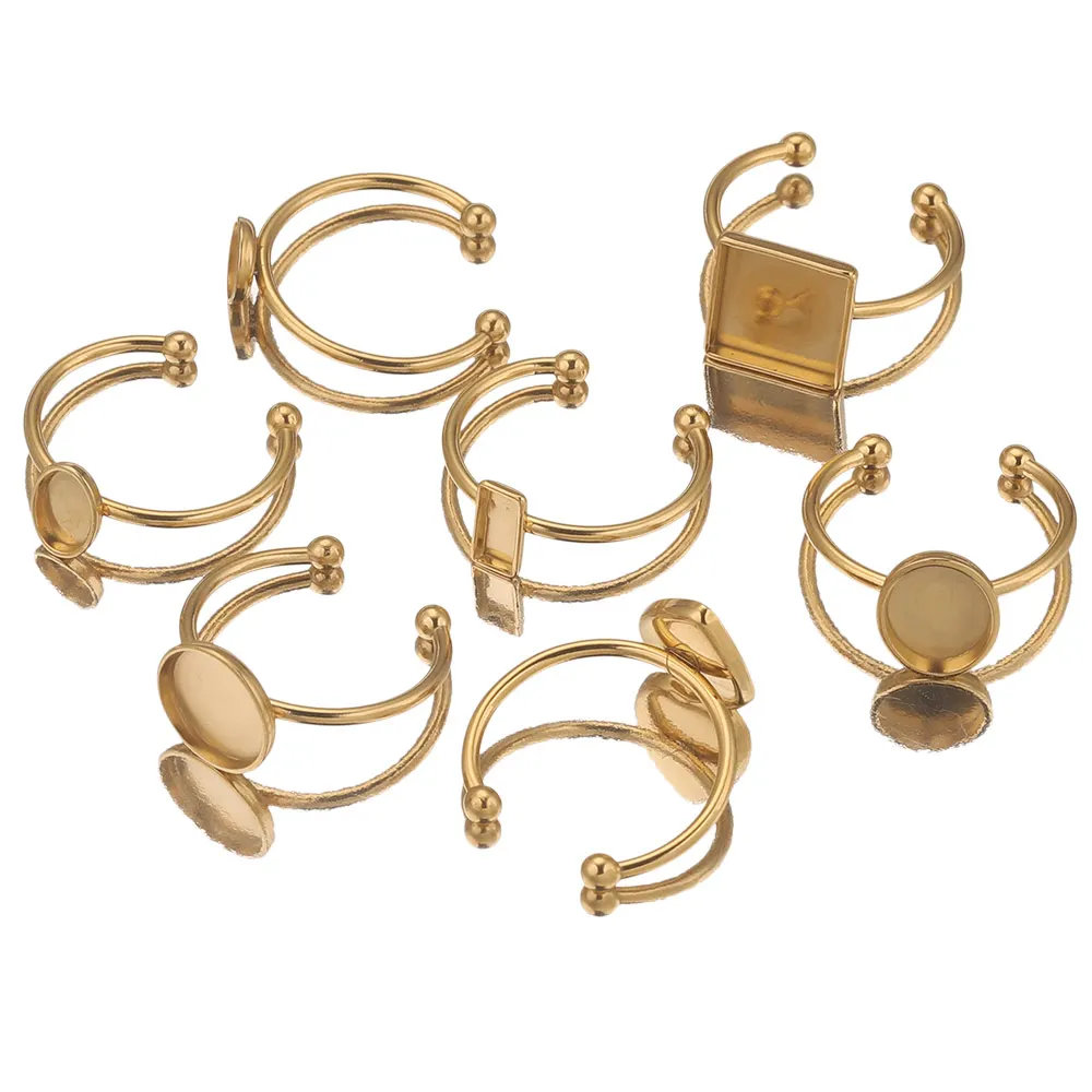 10 Stück verstellbare offene Ringfassungen aus Edelstahl, leere Basis, Lünette, Cabochons, Ringe für Schmuckmaterialien, DIY-Zubehör – Detail 4