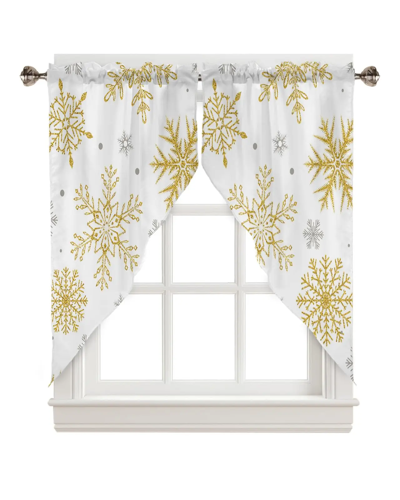 

Yellow Grey Snowflake Christmas Swag Valances for Windows 2 Pack Winter Snowflake Privacy Swag Curtains for Living Room Bathroom