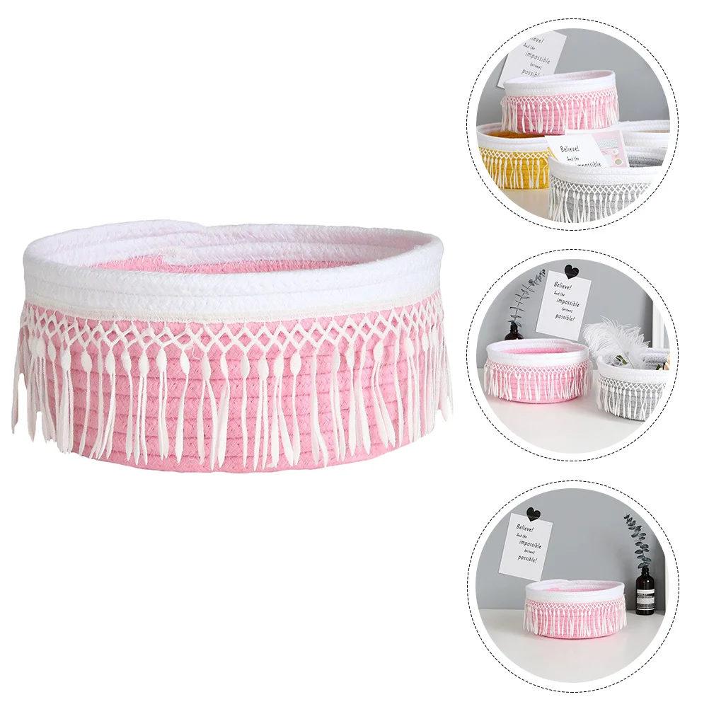 

Cotton Thread Storage Baskets Sundry Organizer Nordic Style Home Decor Reusable Yellow Woven Containers Tassel Design