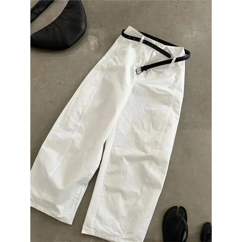 Consigliato Pantaloni da lavoro larghi dritti drappeggiati a vita alta da donna di piccole dimensioni bianchi estivi sottili Pantaloni casual