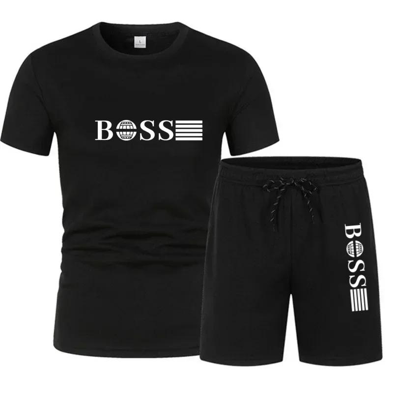 

Men's Spring Summer 2-Piece Set, Round Neck Quick-Drying T-Shirt & Casual Elastic Shorts, Comfortable Running Sportswear