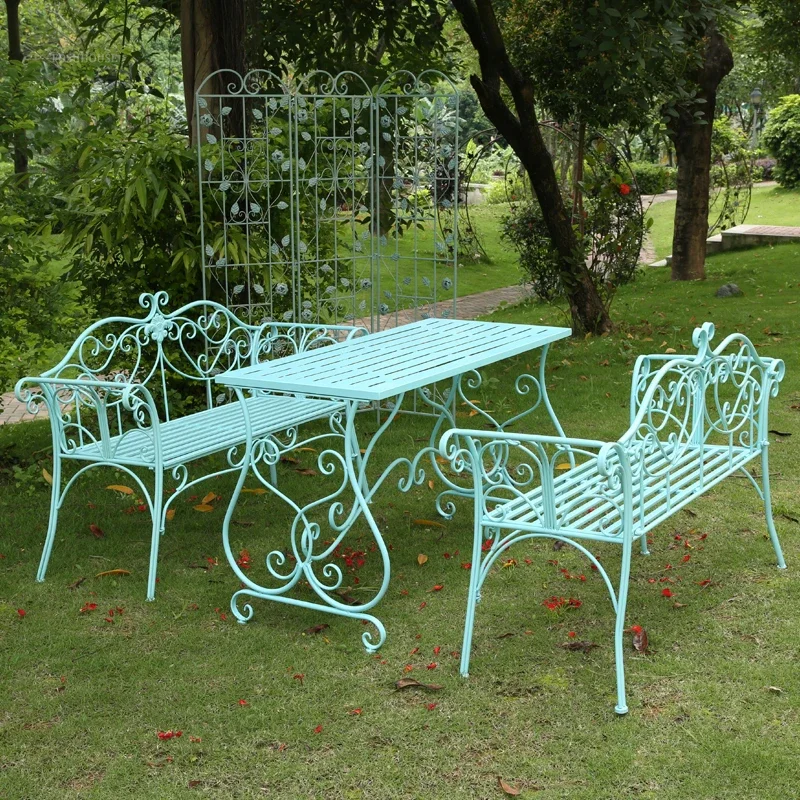 European Iron Garden Furniture for Restaurant Three-piece Hollow Chair Set Leisure Household Garden Furniture Sets for Park