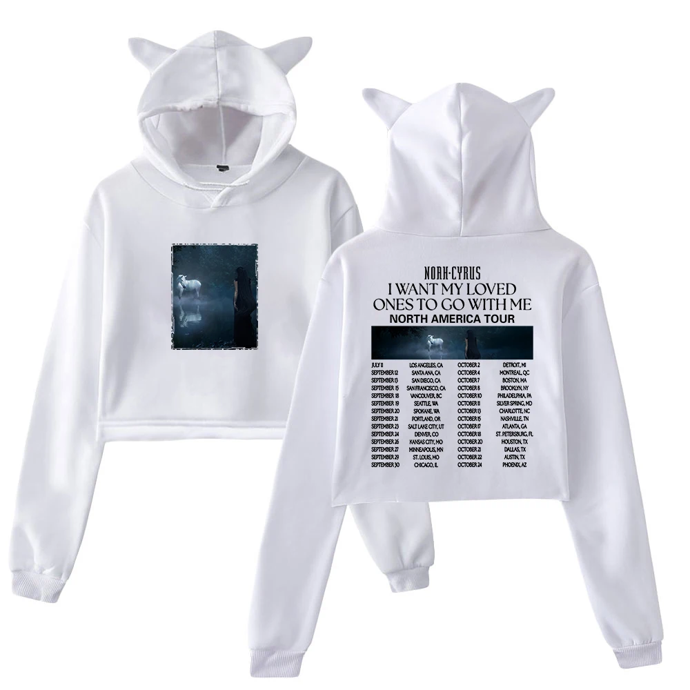GF Noah Cyrus I Want My Loved Ones To Go With Me Tour 2025 Hoodie Katzenohren Crop Top Langarm Streetwear Damenbekleidung