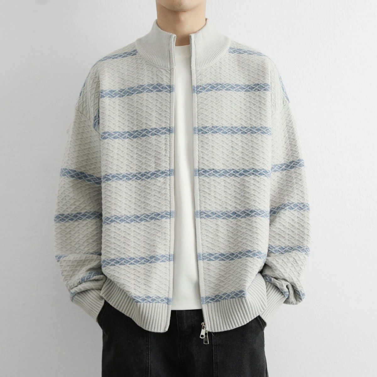 

Ретро клетчатый полосатый воротник, повседневный американский ленивый свитер, кардиган, мужской новый уровень Sensation Line irt, мягкий полиэстер, зимний ло...