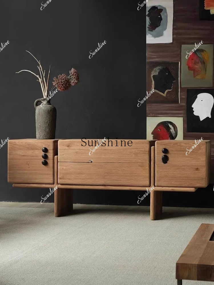 Wabi Sand Wind Medieval Dice TV Design Porch Nordic Solid Wood High-end Art Dining Side Cabinet  FT
