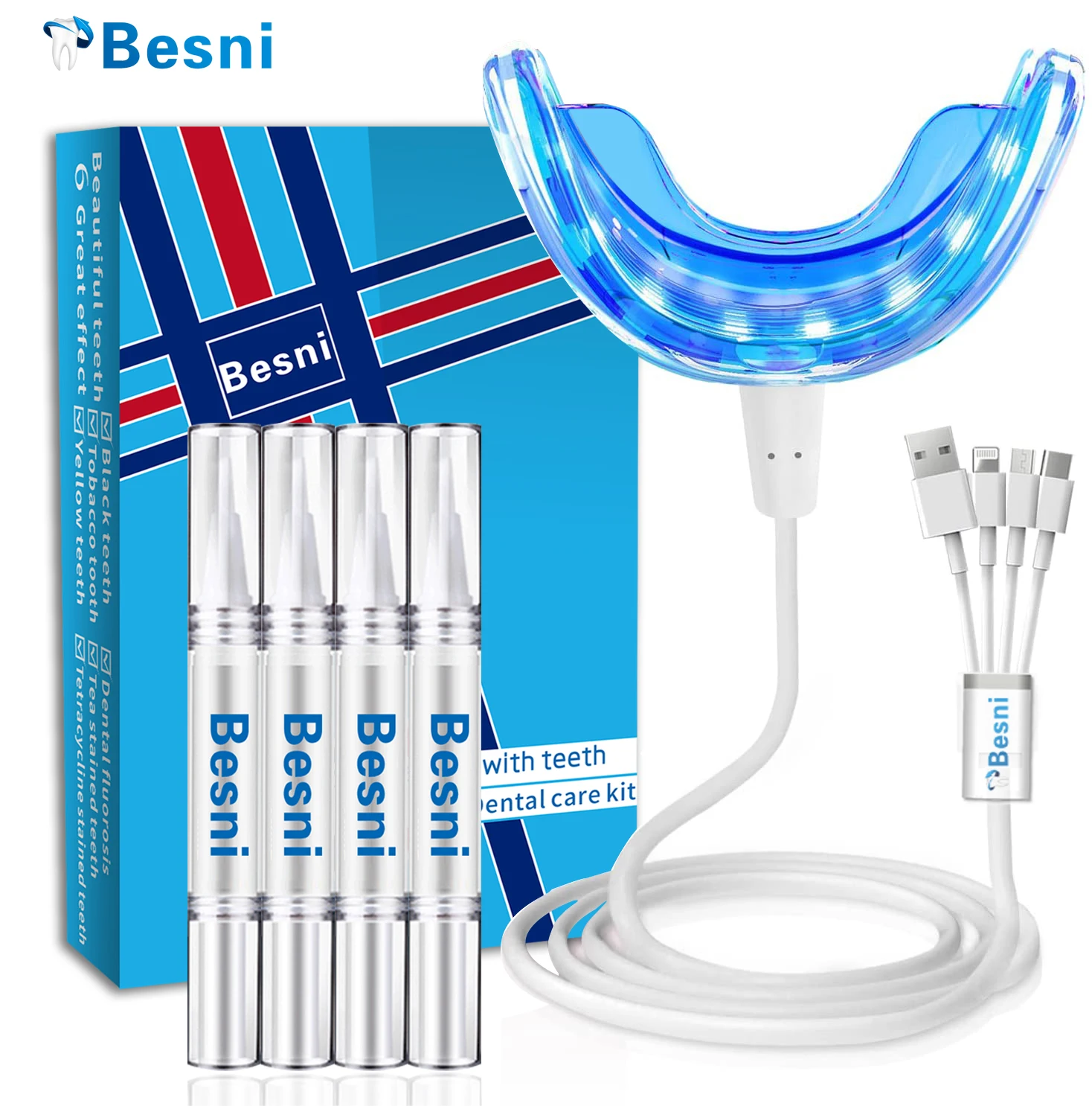 

Besni New Smart Teeth Whitening Kit Cold Blue Light LED Dental Bleaching System Dental Whitening Has 4 Gel Kit Teeth Bleaching