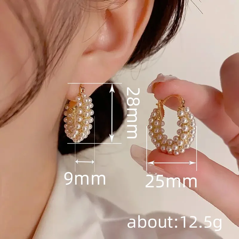 Women's Elegant Gold Color Simulated Pearl Hoop Earrings & Ring Set