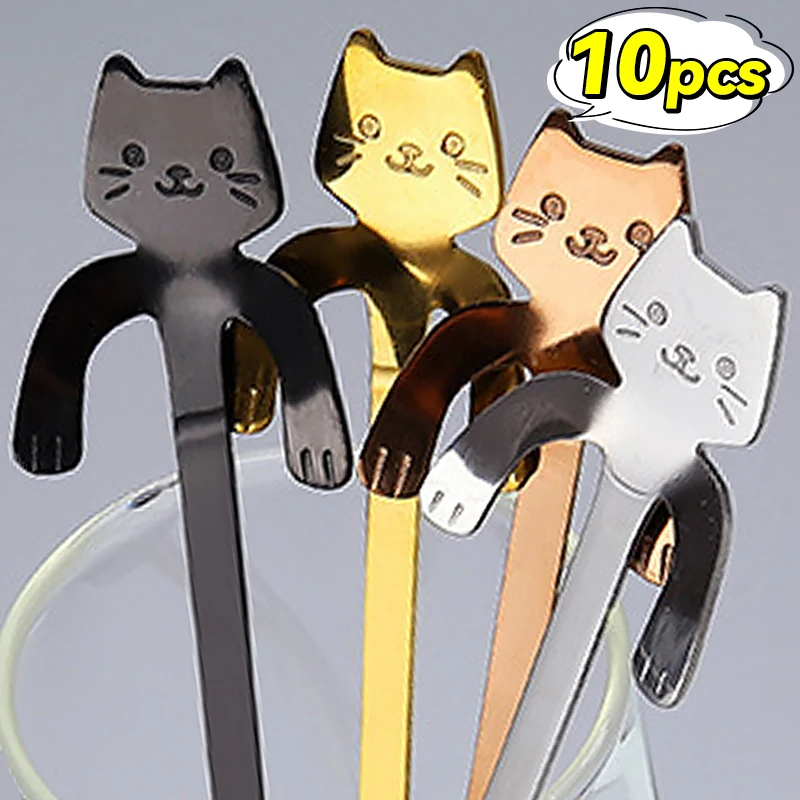 Mini Cute Cat Shaped Coffee Spoon Stainless Steel Ice Cream Dessert Spoons Teaspoons Kitchen Scoops Tableware Gadgets Wholesale