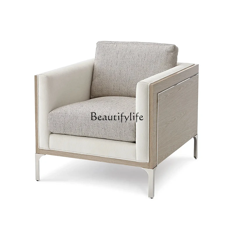 

American Oak Open Solid Wood Cloth Craft Sofa Small Apartment Simple and Light Luxury Nordic Metal Couch