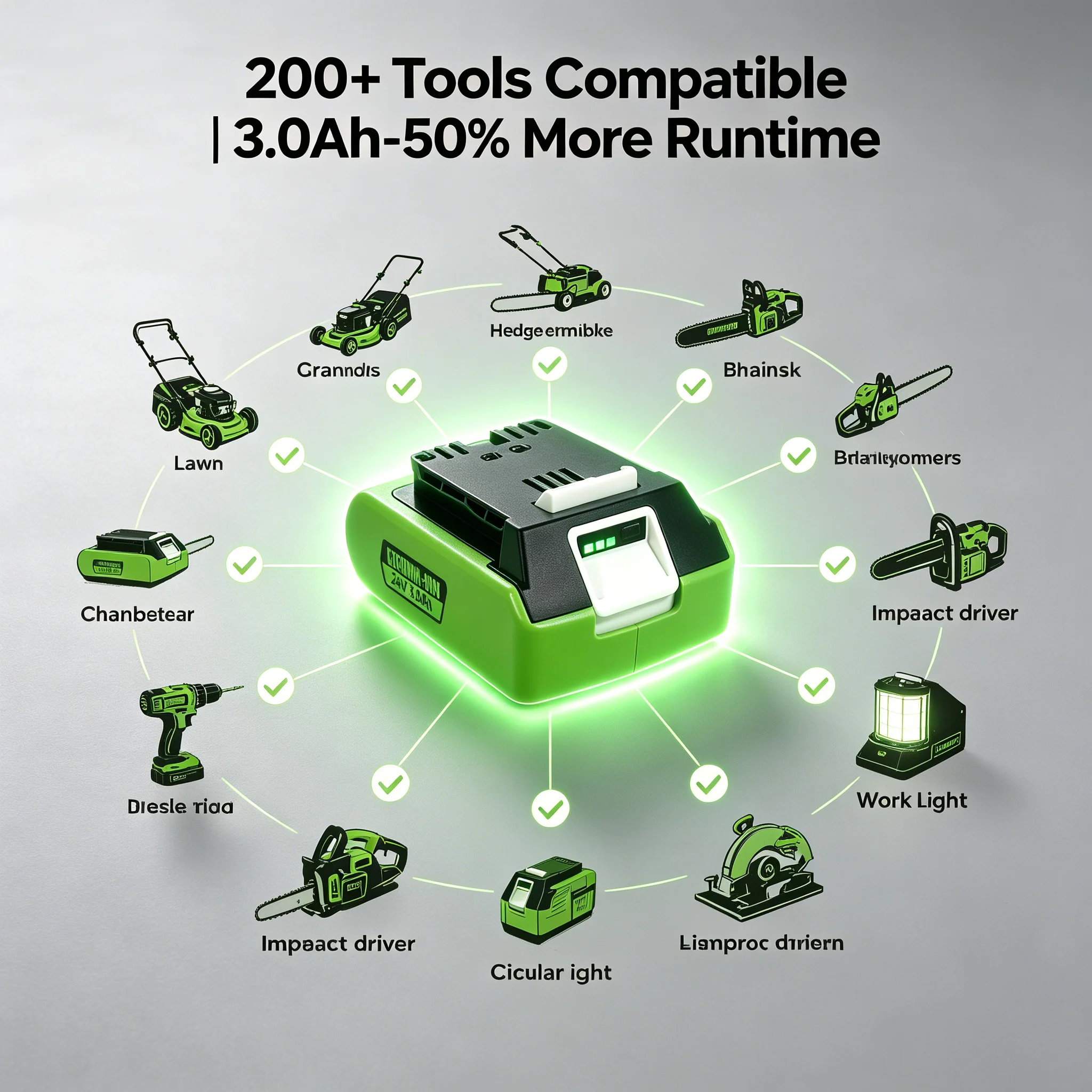 24V 3000MAH Lithium-ion Replacement Battery G24B2 for Greenworks ALL devices of 24V tools 29842 29852 BAG708 29322 21342
