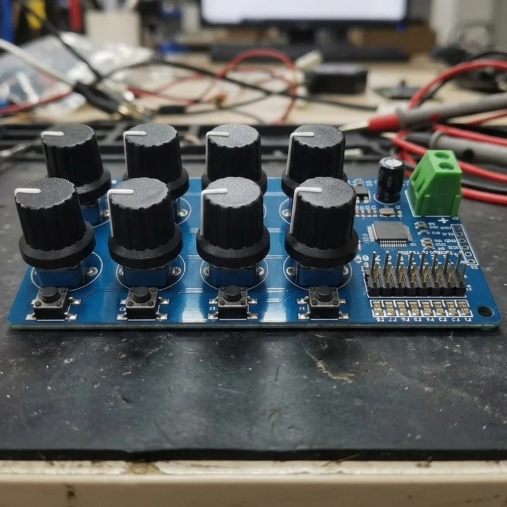 8-Channel RC Controller Debug Board for Robotics Projects Fine Adjustment Knobs Center Return Buttons Blue PCB 10x6x2cm
