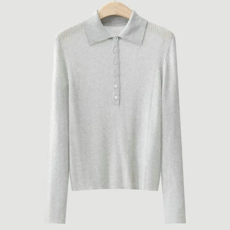 Women's 2026 Autumn Winter New Slim Fit Collar Knitted Sweater Long Sleeved Wool Blend Versatile Top