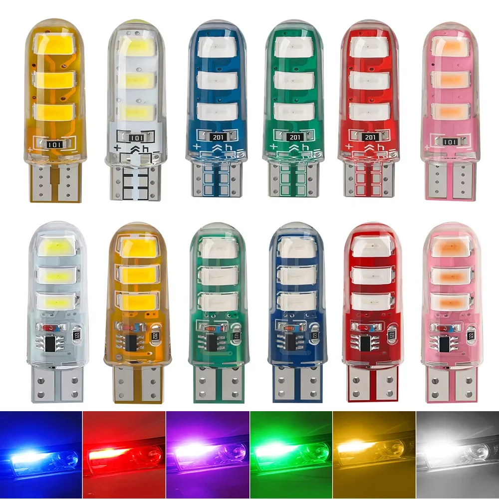 Oprah 10PCS LED T10 Strobe Lights W5W Canbus Flashing Signal Bulbs 5630 6SMD Wedge Side Parking Clearance Indicator 12V Silicone